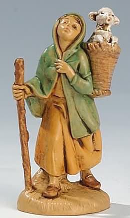 Fontanini 065 34 - Frau mit Lamm im Korb zu 6,5cm tipo legno