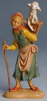 Fontanini 100 197 - Frau mit Korb und Schaf zu 10cm tipo legno