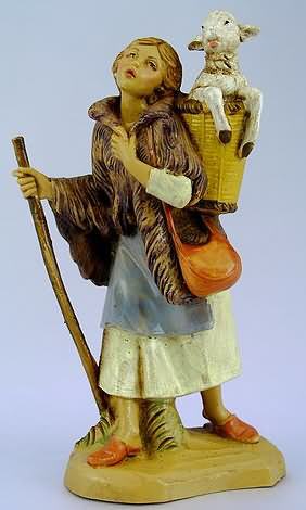 Fontanini 120 197 - Frau mit Lamm im Korb zu 12cm tipo legno