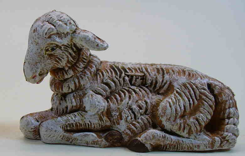 Fontanini 120 041 - Schaf liegend links schauend zu 12cm tipo legno (weiß-braun)